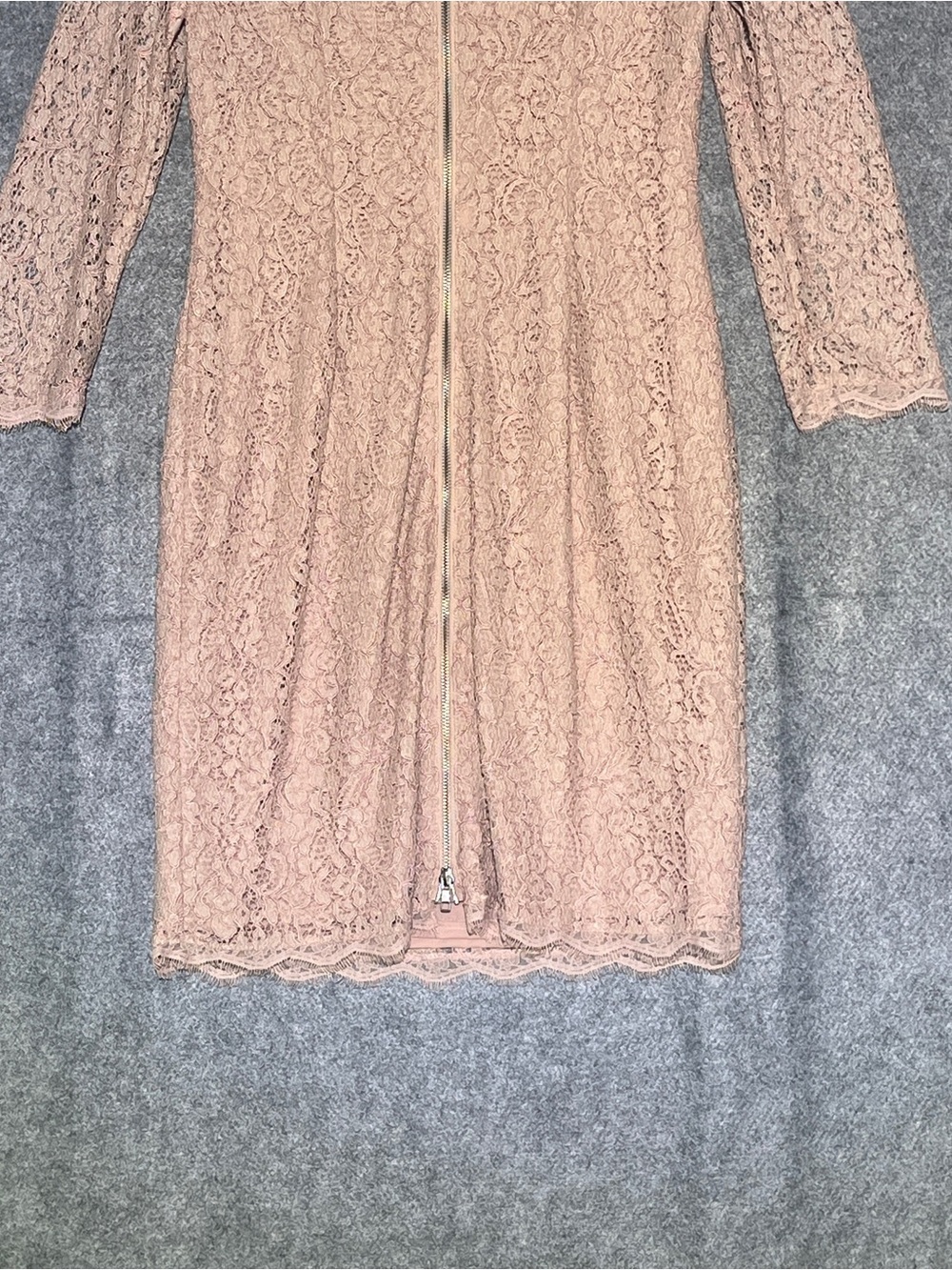 ADRIANNA PAPELL Blush Pink Lace Square Neck Long Sleeve Sheath Dress Size 10 - Picture 10 of 15